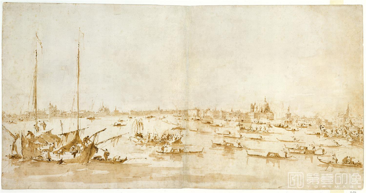 素描-美国纽约大都会美术馆素描藏画-Francesco GuardiPanaromic View of the Bacino di San Marco-0652